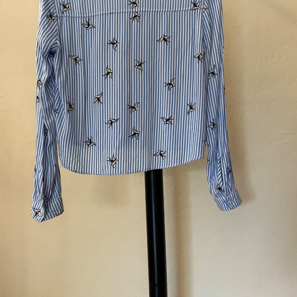 H&M Blue Striped Button-Up Shirt with Bird Embroidery - Picture 5 of 11